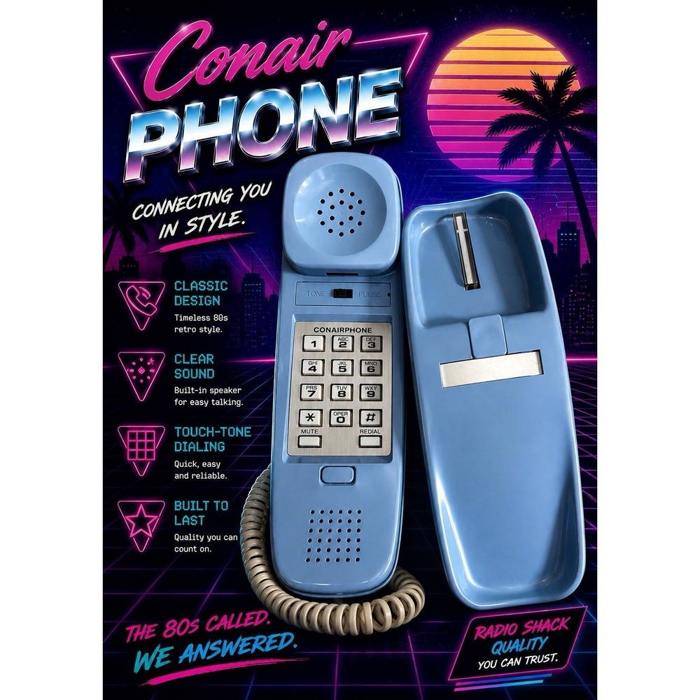 CONAIR CORPORATION MODEL SW204 WALL PHONE - SINGLE LINE TELEPHONE 80s Blue